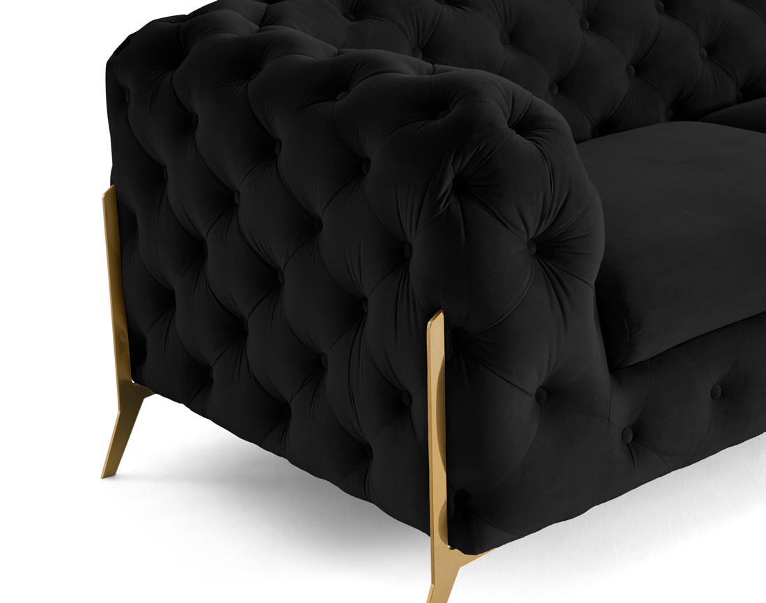 Canapé 3 places chesterfield en velours pieds en métal doré Camden