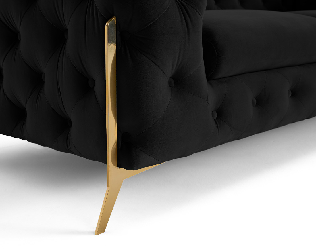 Canapé 3 places chesterfield en velours pieds en métal doré Camden