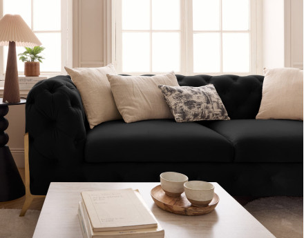 Canapé 3 places chesterfield en velours pieds en métal doré Camden