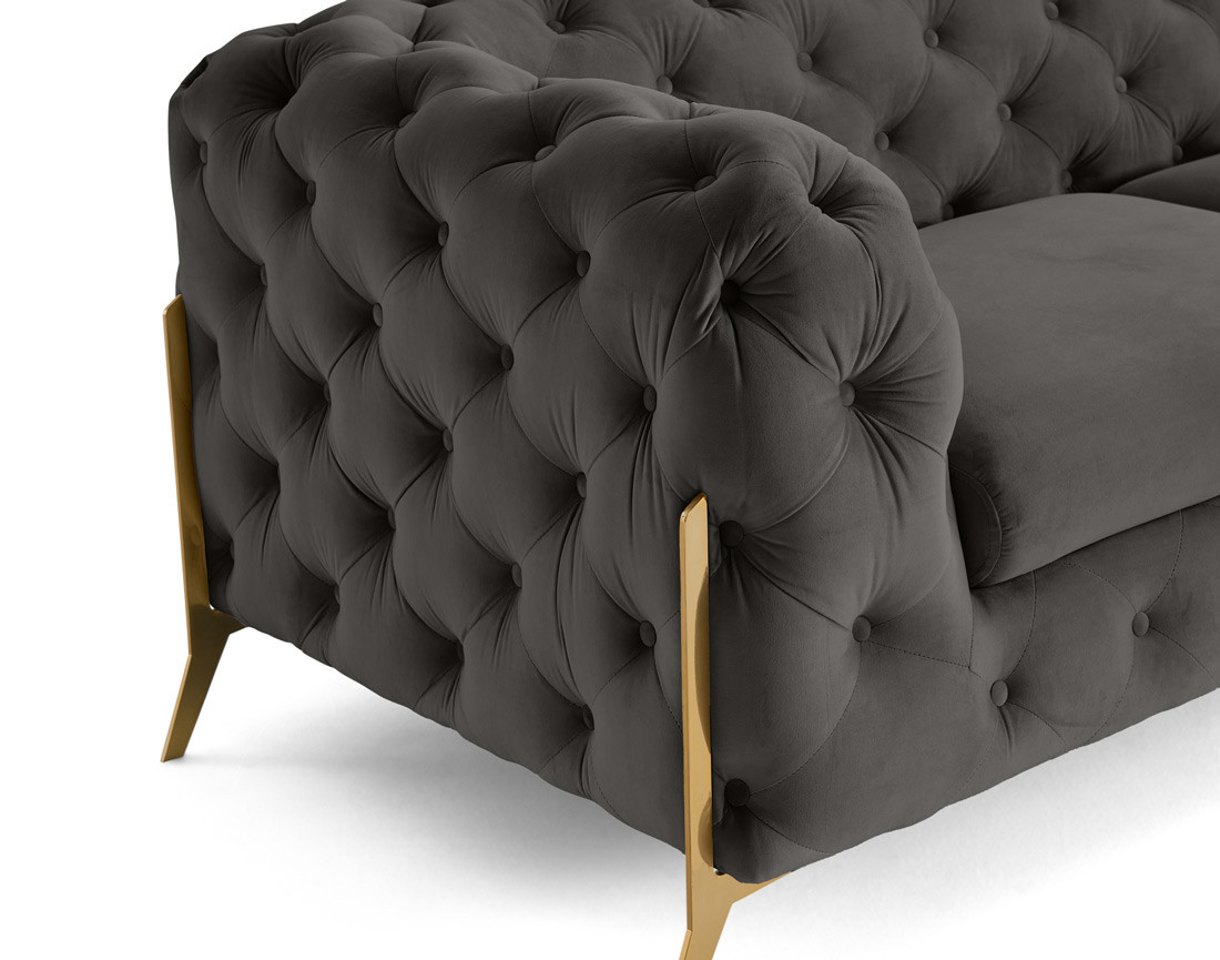 Canapé 2 places chesterfield en velours pieds en métal doré Camden