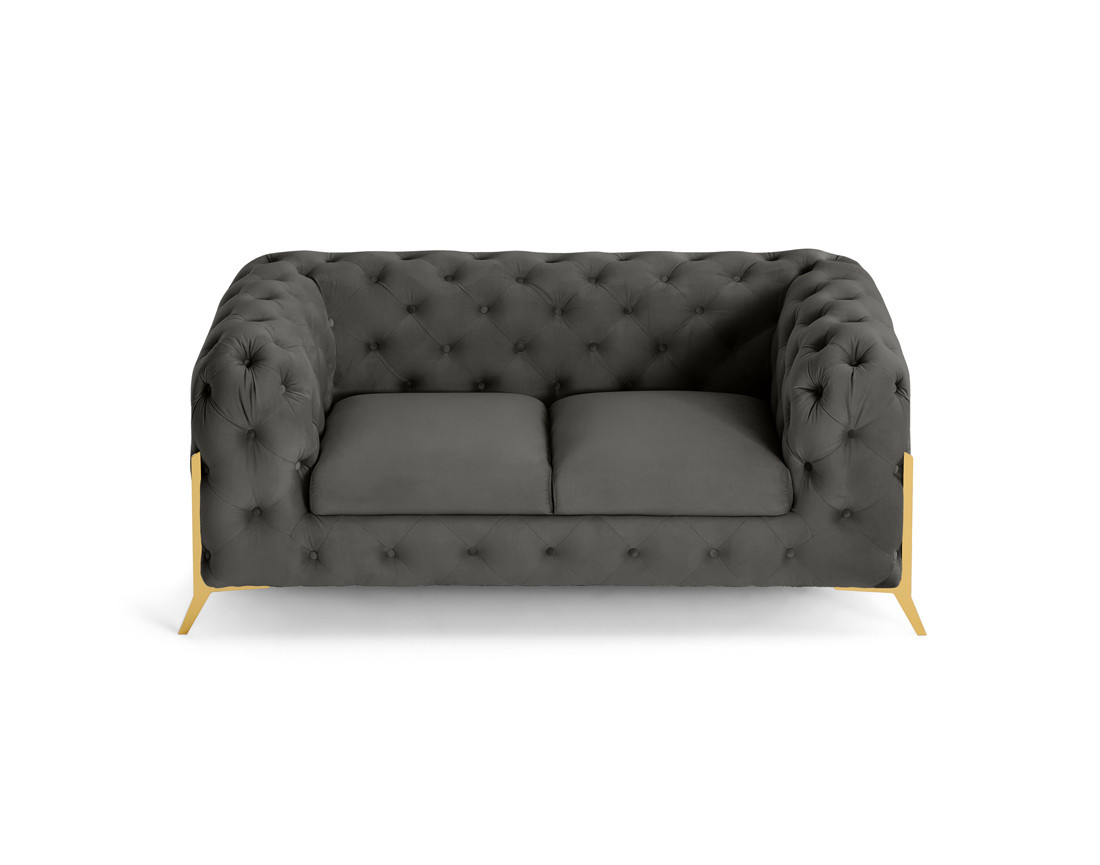 Canapé 2 places chesterfield en velours pieds en métal doré Camden