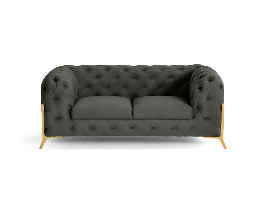 Canapé 2 places chesterfield en velours pieds en métal doré Camden