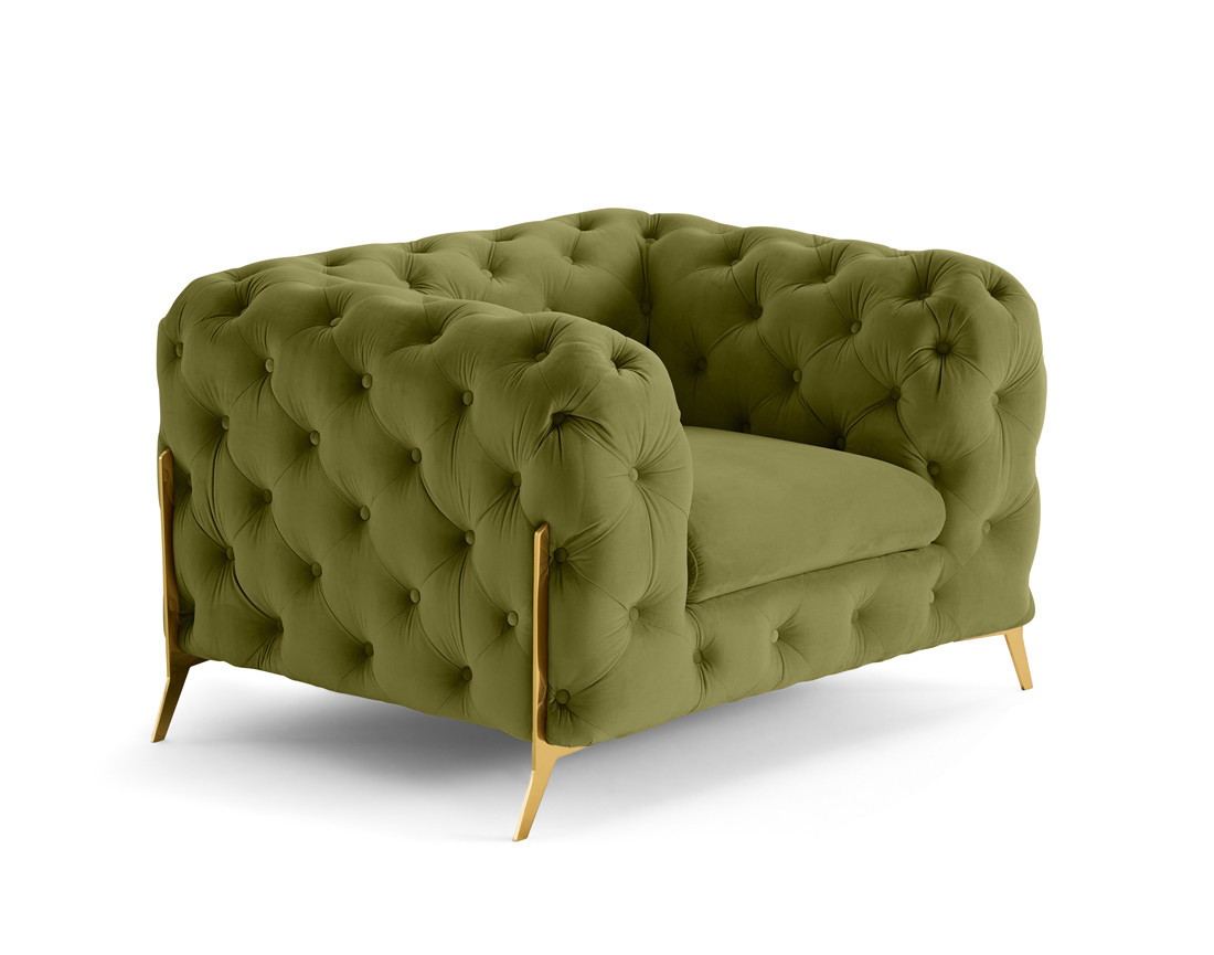 Fauteuil chesterfield en velours pieds en métal doré Camden