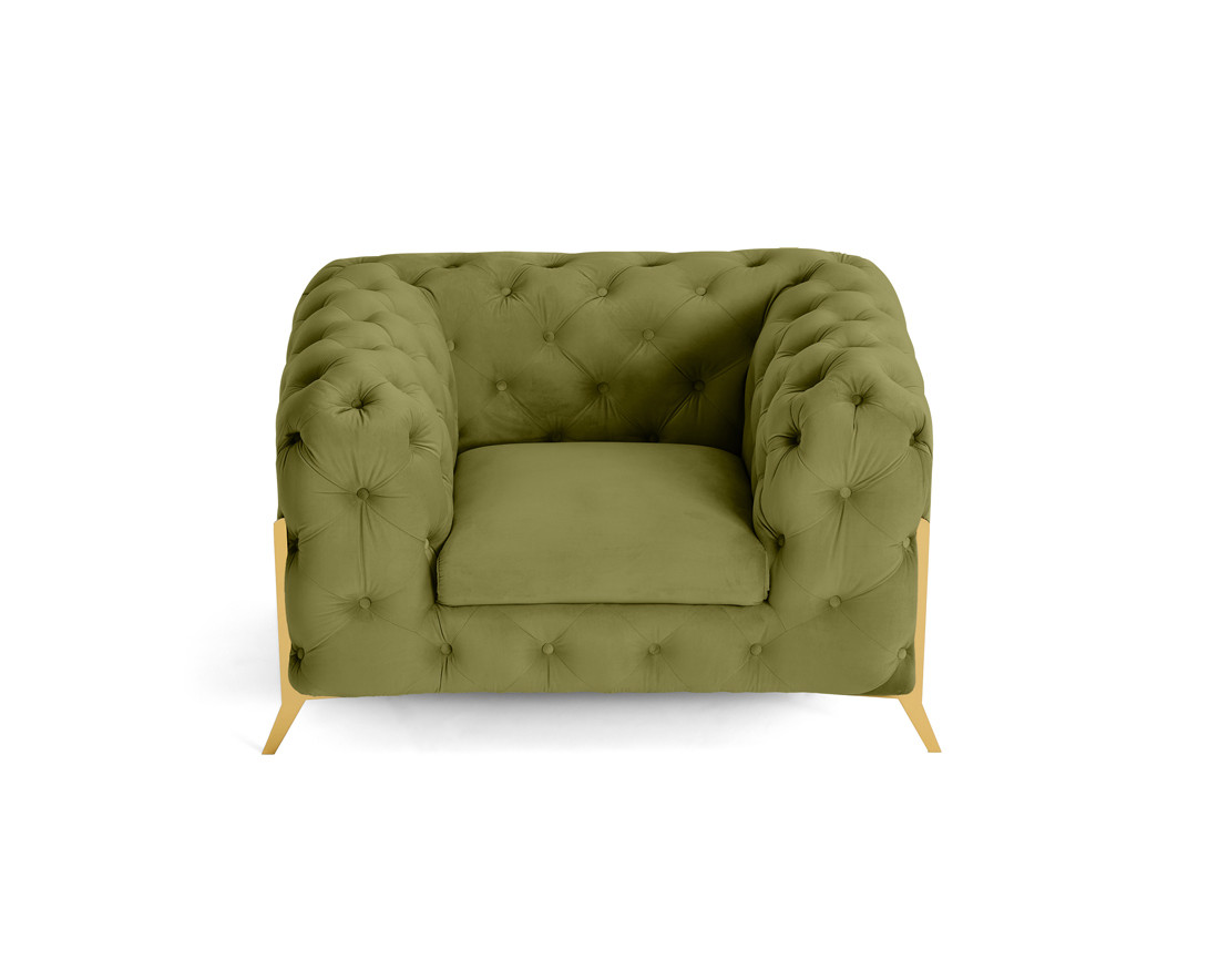 Fauteuil chesterfield en velours pieds en métal doré Camden