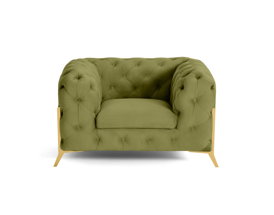 Fauteuil chesterfield en velours pieds en métal doré Camden