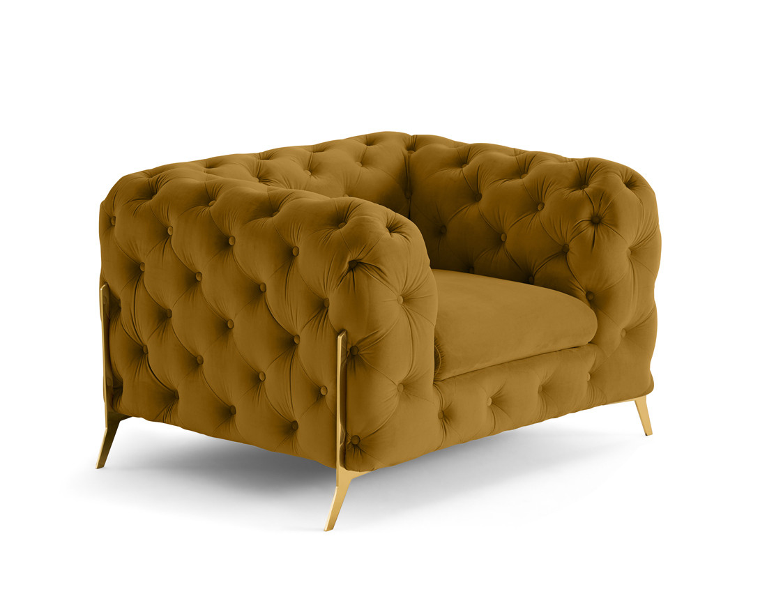 Fauteuil chesterfield en velours pieds en métal doré Camden