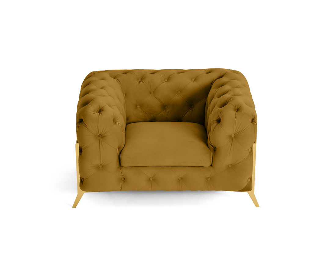 Fauteuil chesterfield en velours pieds en métal doré Camden