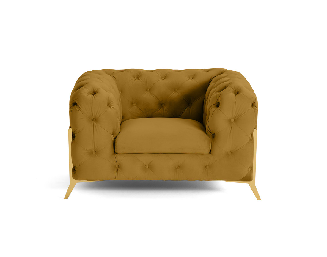 Fauteuil chesterfield en velours pieds en métal doré Camden