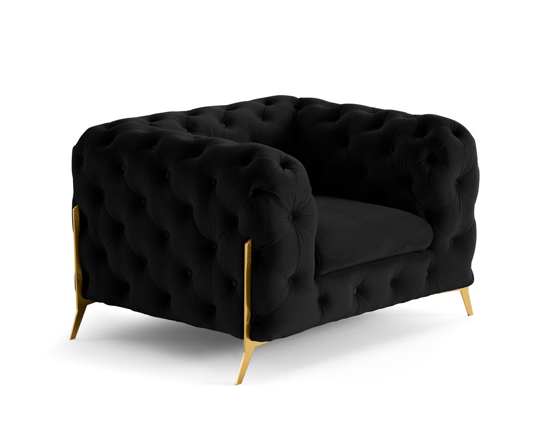 Fauteuil chesterfield en velours pieds en métal doré Camden