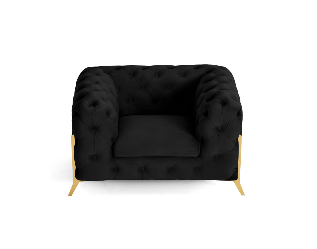 Fauteuil chesterfield en velours pieds en métal doré Camden