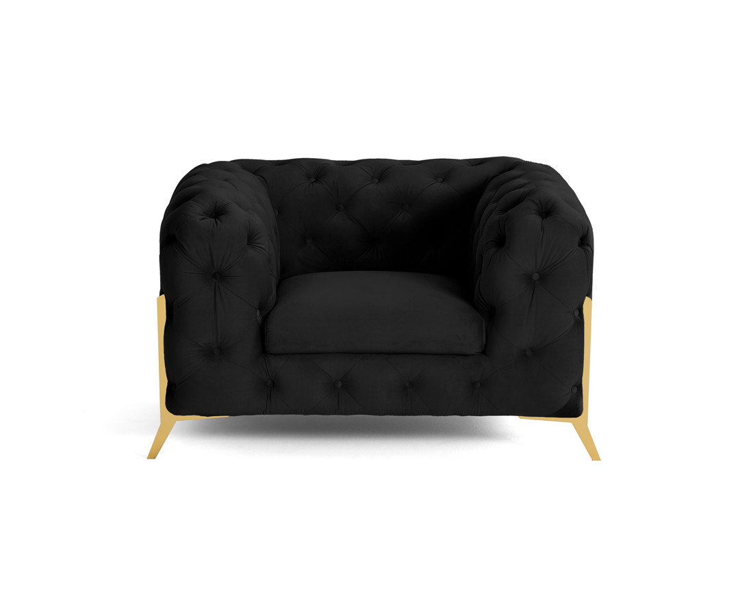 Fauteuil chesterfield en velours pieds en métal doré Camden