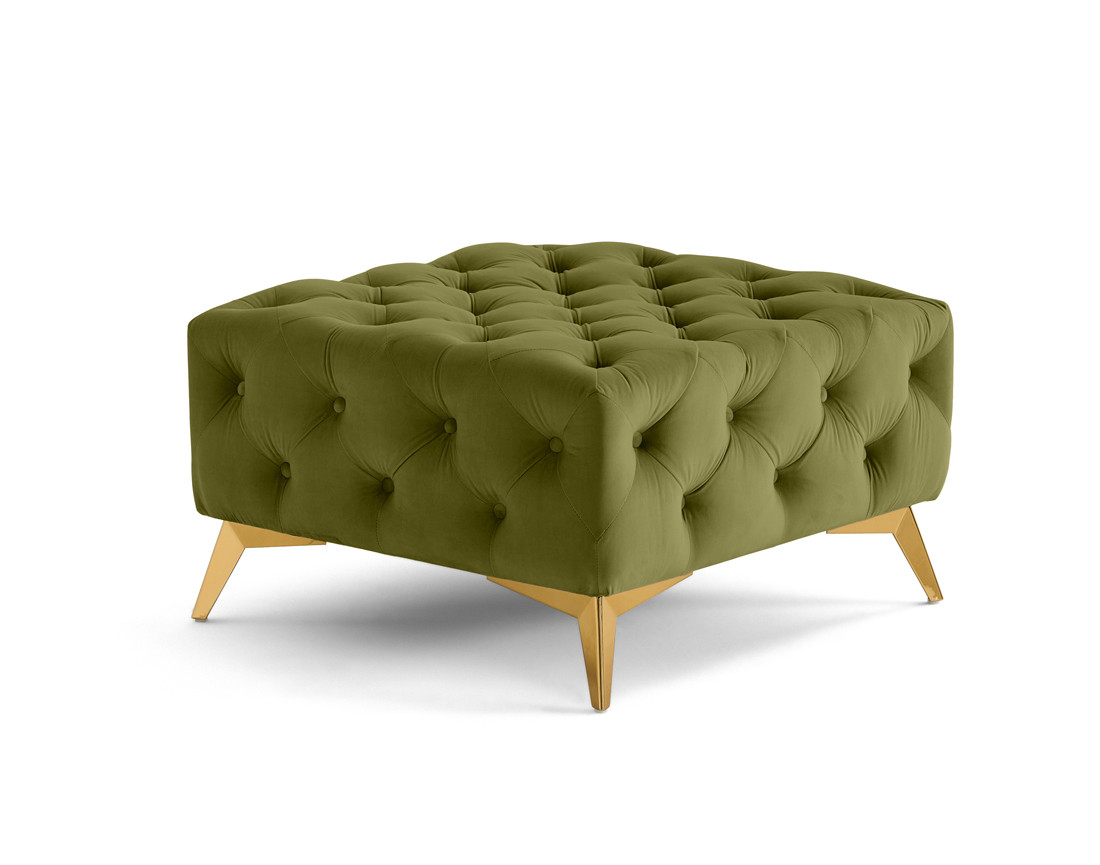 Pouf chesterfield en velours pieds en métal doré Camden