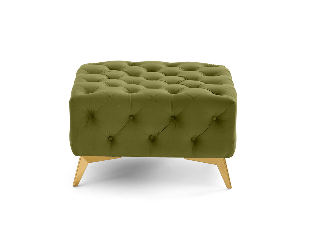 Pouf chesterfield en velours pieds en métal doré Camden