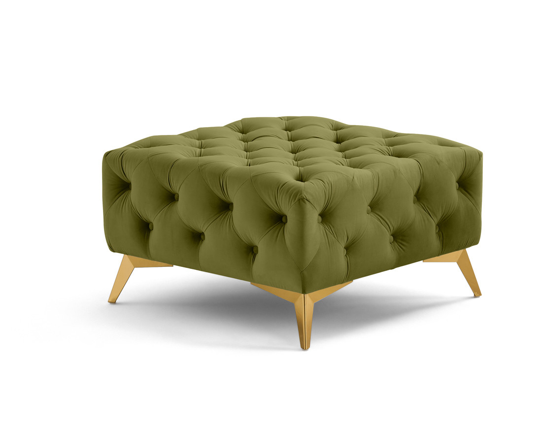 Pouf chesterfield en velours pieds en métal doré Camden