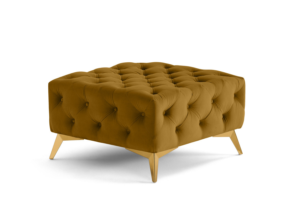 Pouf chesterfield en velours pieds en métal doré Camden