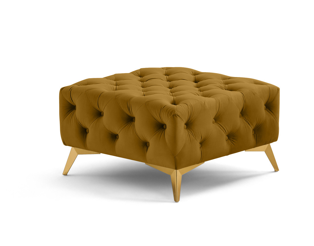 Pouf chesterfield en velours pieds en métal doré Camden