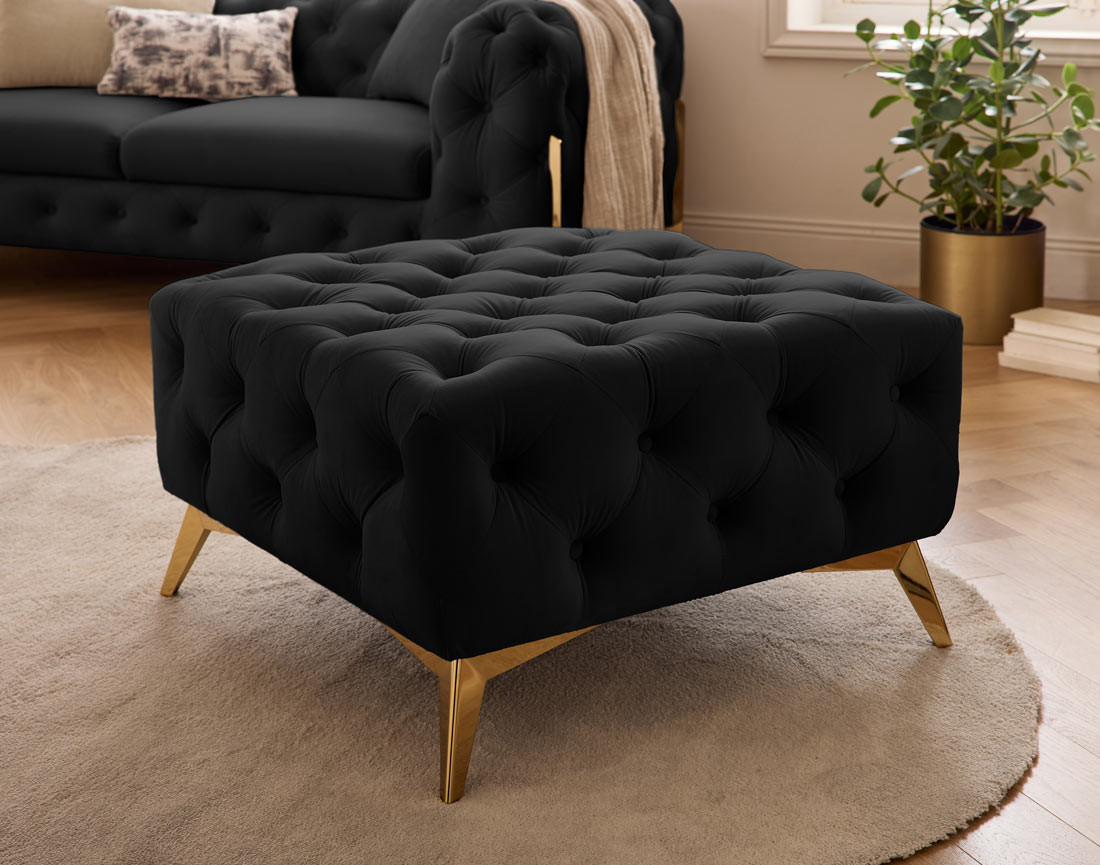 Pouf chesterfield en velours pieds en métal doré Camden