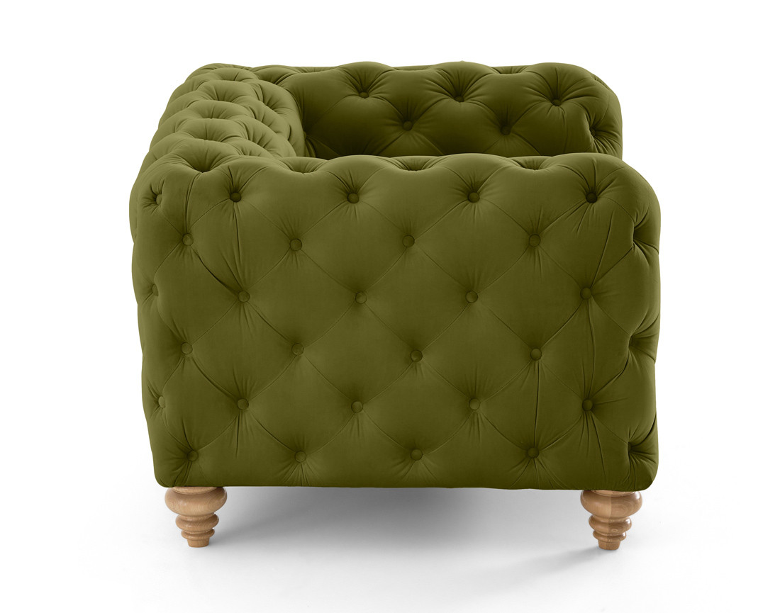 Fauteuil chesterfield en velours pieds bois Walter