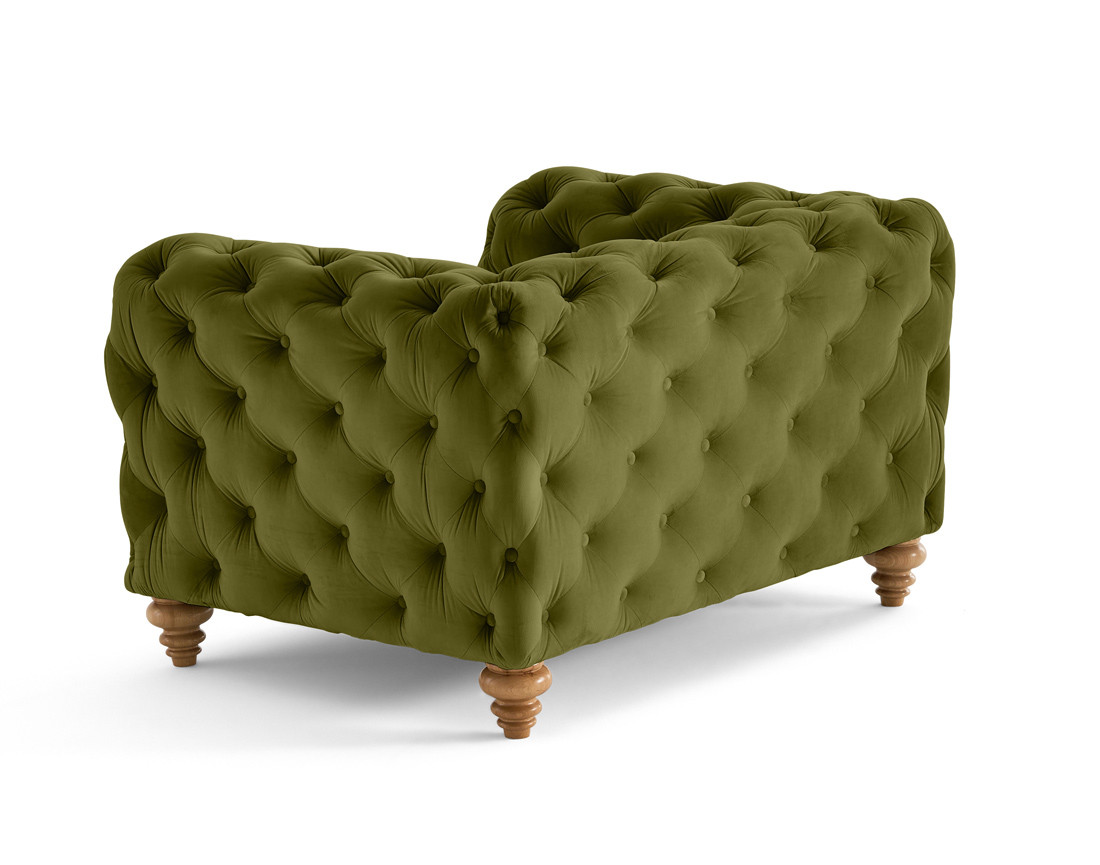 Fauteuil chesterfield en velours pieds bois Walter