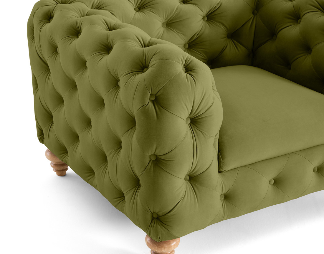 Fauteuil chesterfield en velours pieds bois Walter