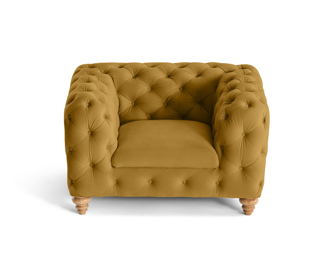 Fauteuil chesterfield en velours pieds bois Walter