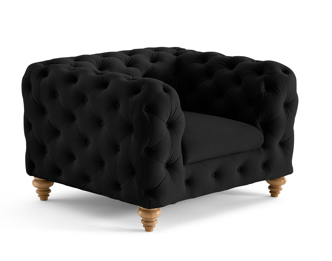 Fauteuil chesterfield en velours pieds bois Walter