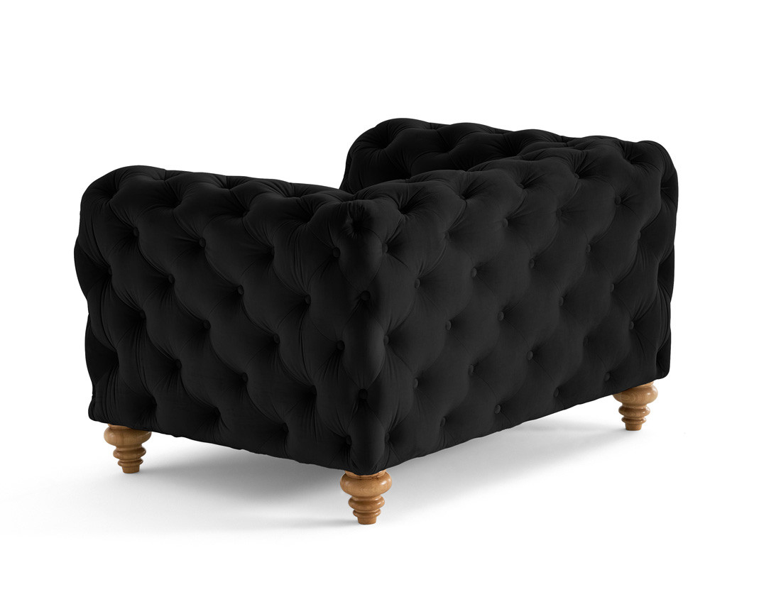 Fauteuil chesterfield en velours pieds bois Walter