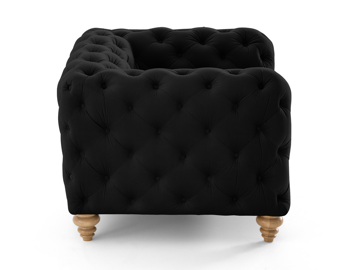 Fauteuil chesterfield en velours pieds bois Walter