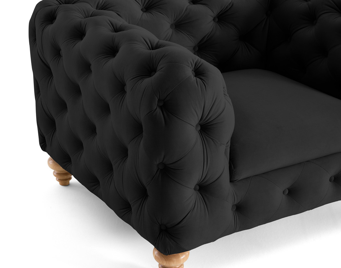 Fauteuil chesterfield en velours pieds bois Walter