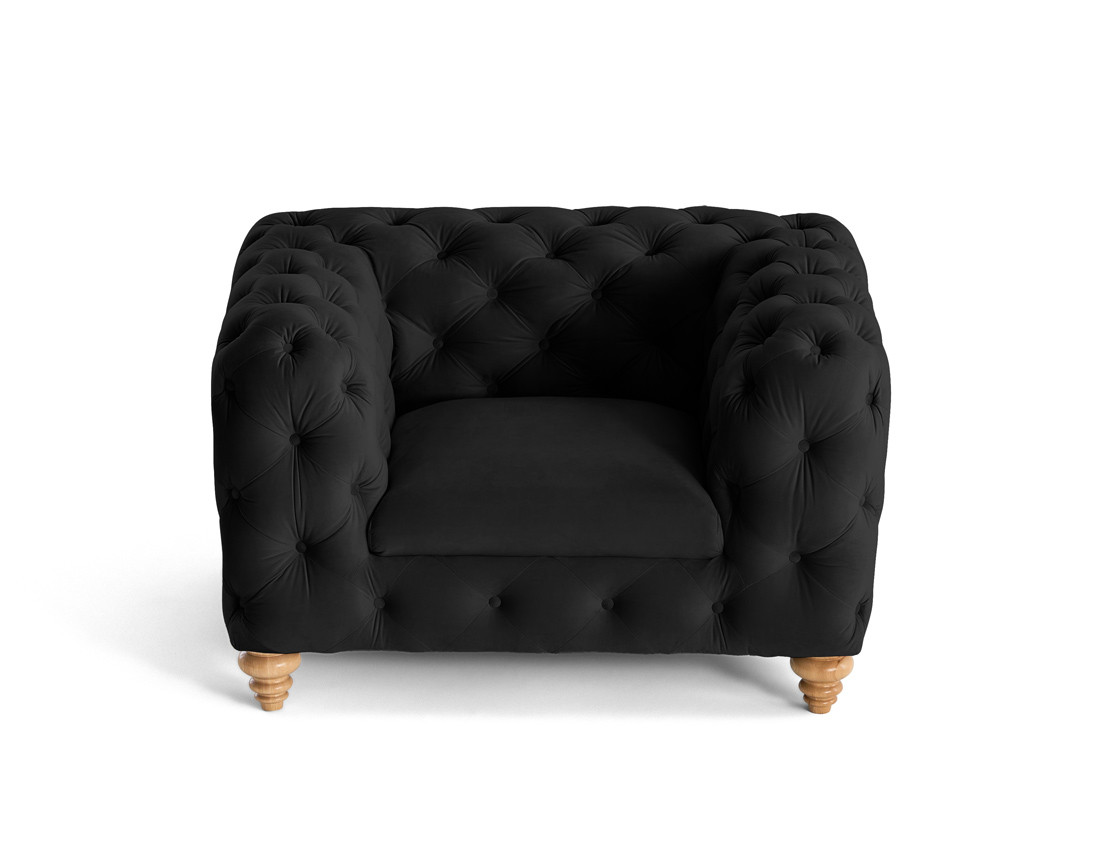 Fauteuil chesterfield en velours pieds bois Walter