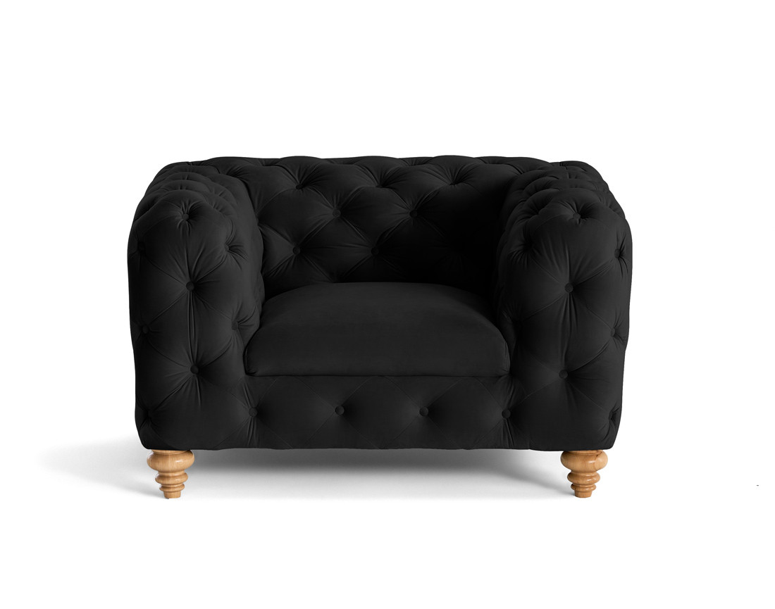 Fauteuil chesterfield en velours pieds bois Walter