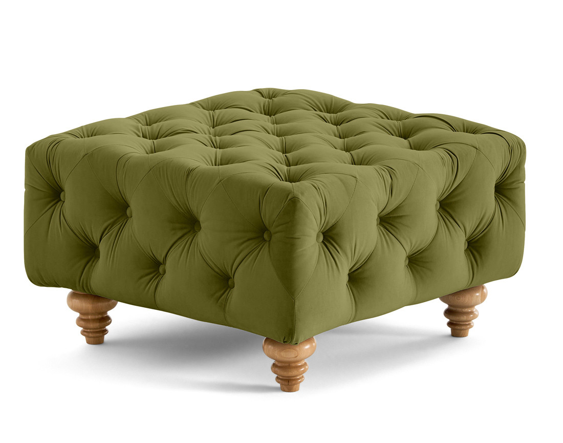 Pouf chesterfield en velours pieds bois Walter