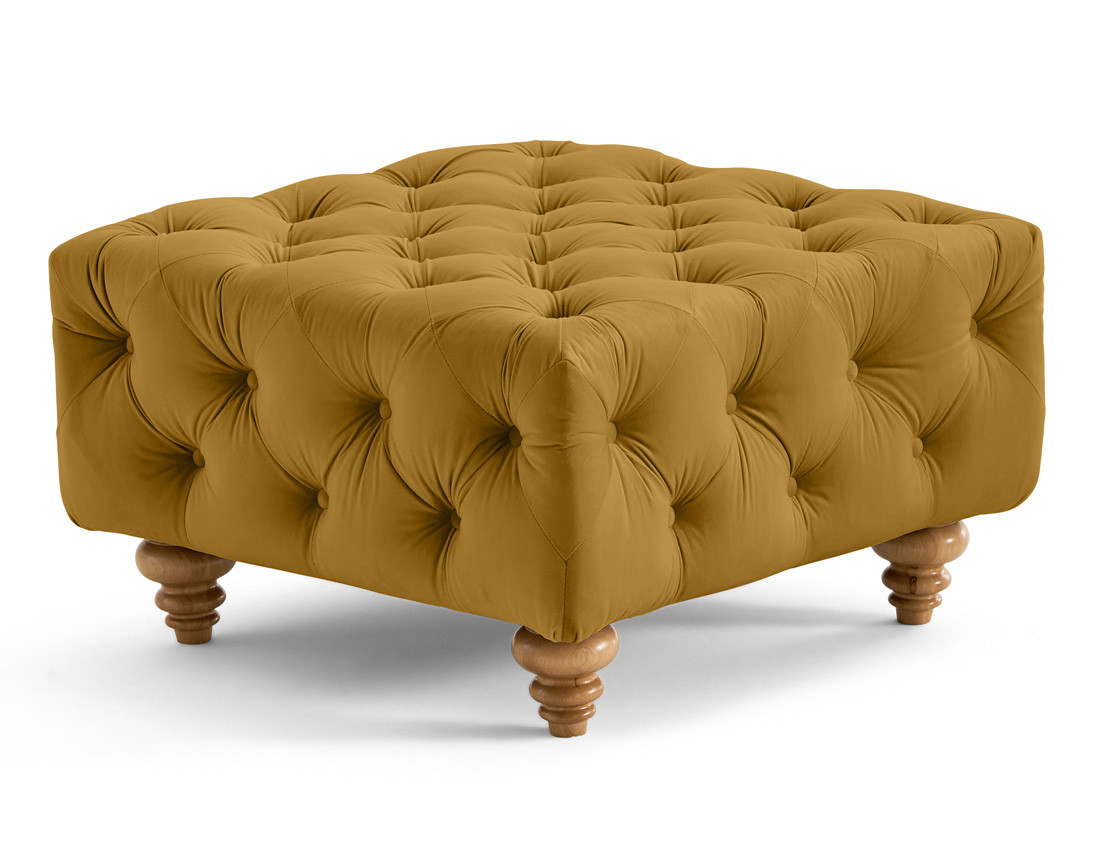 Pouf chesterfield en velours pieds bois Walter