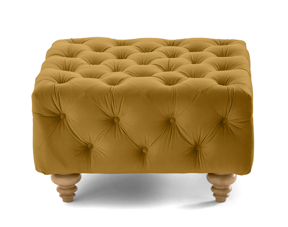Pouf chesterfield en velours pieds bois Walter