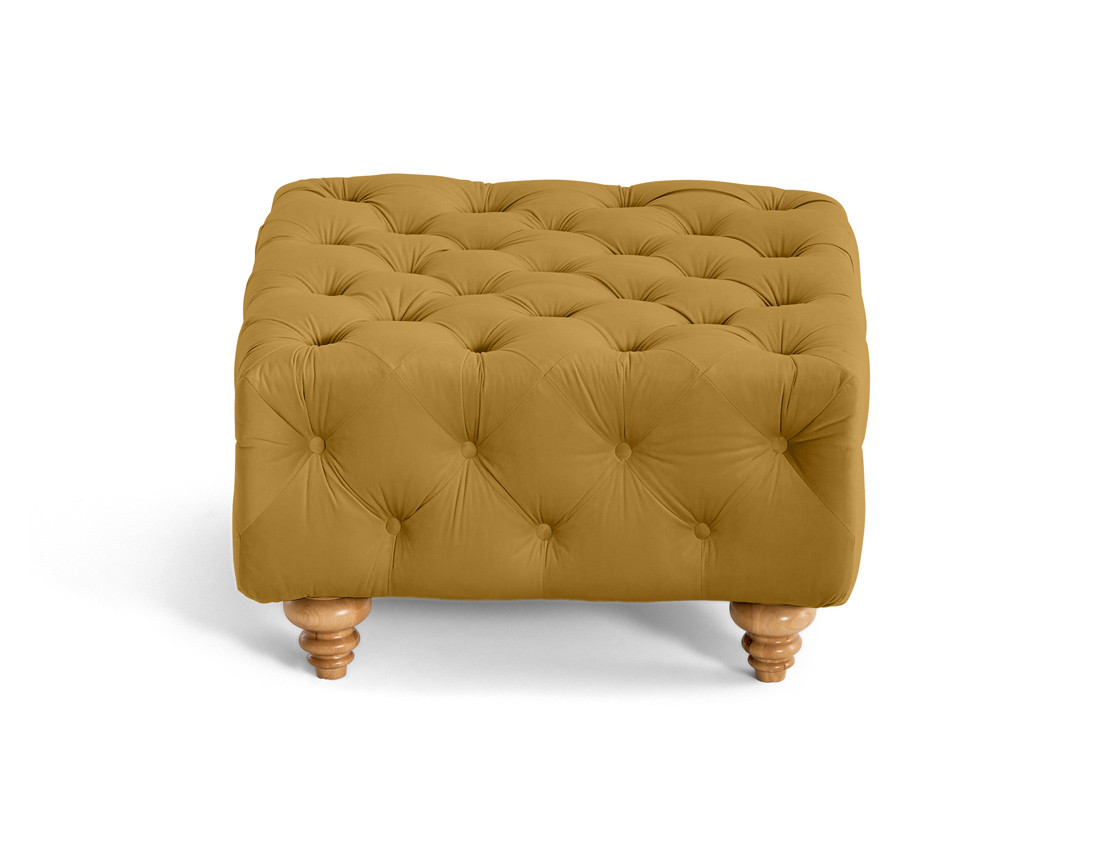 Pouf chesterfield en velours pieds bois Walter