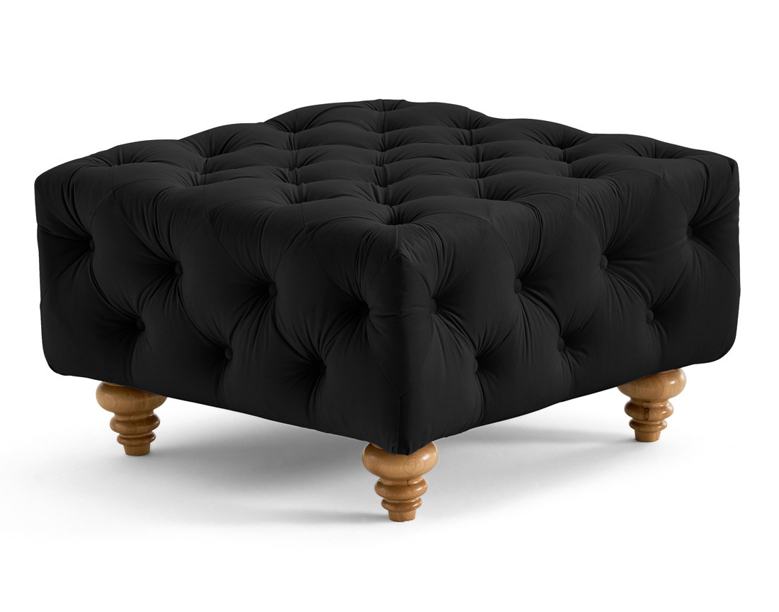 Pouf chesterfield en velours pieds bois Walter