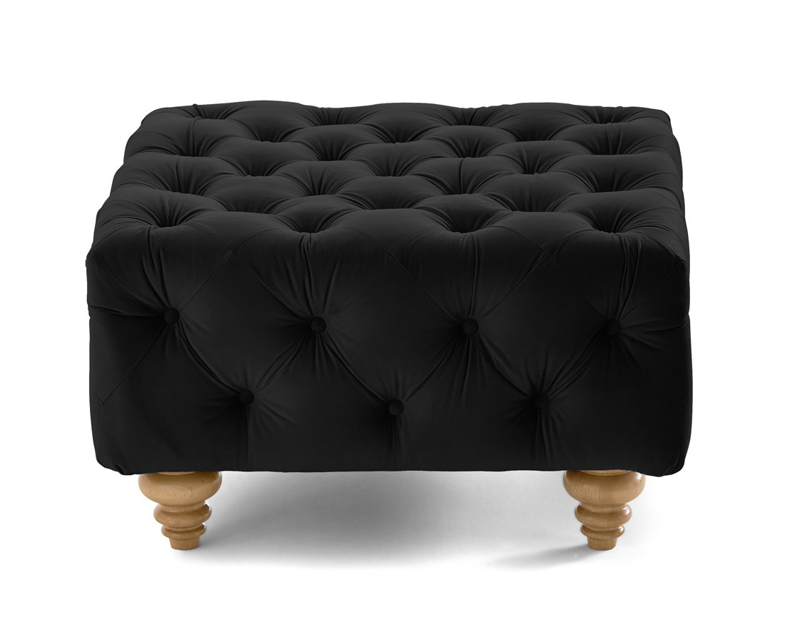 Pouf chesterfield en velours pieds bois Walter