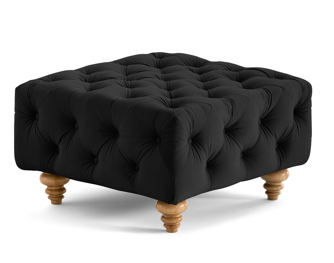 Pouf chesterfield en velours pieds bois Walter