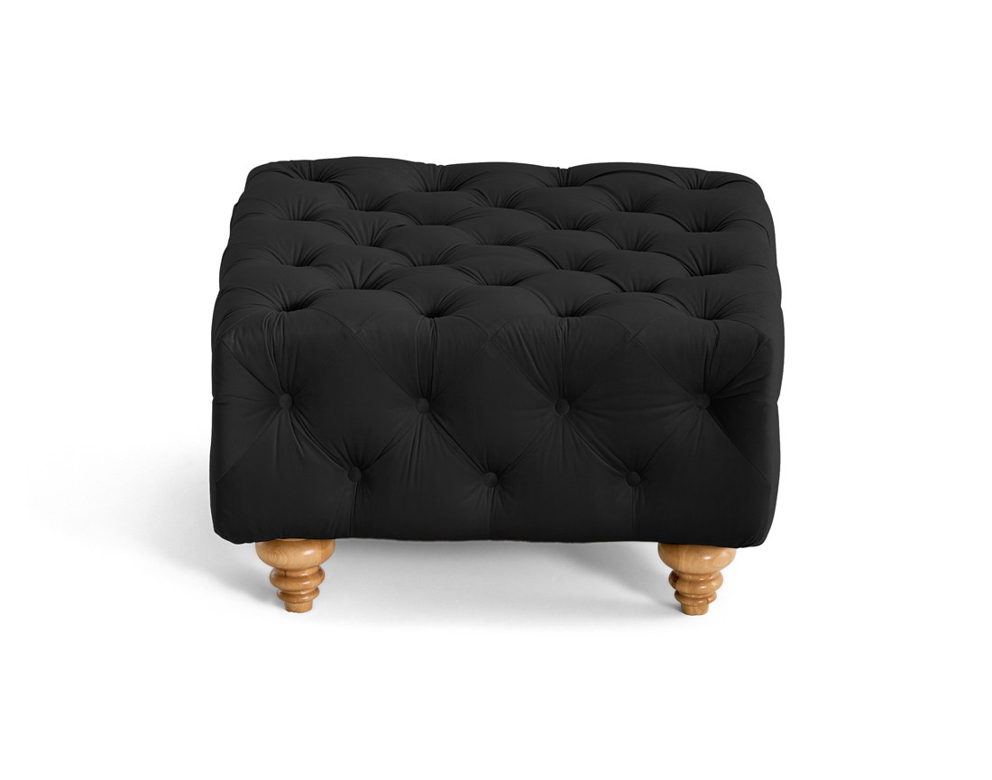 Pouf chesterfield en velours pieds bois Walter