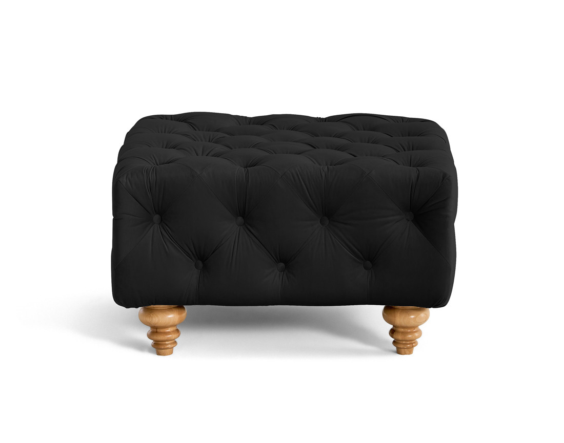 Pouf chesterfield en velours pieds bois Walter