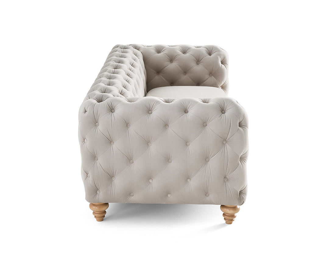 Canapé 3 places chesterfield en velours pieds bois Walter