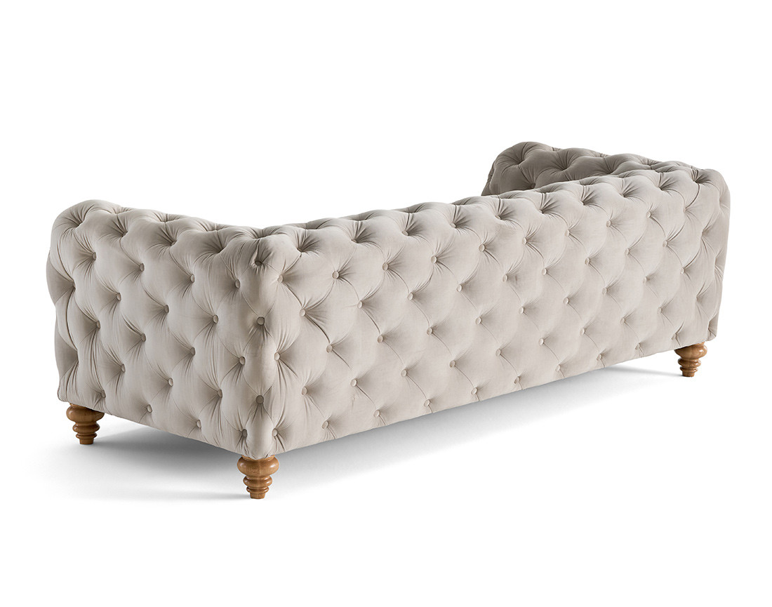 Canapé 3 places chesterfield en velours pieds bois Walter
