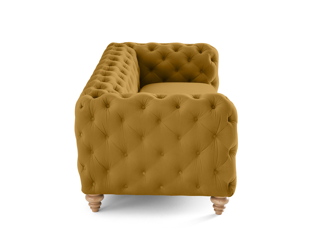Canapé 3 places chesterfield en velours pieds bois Walter