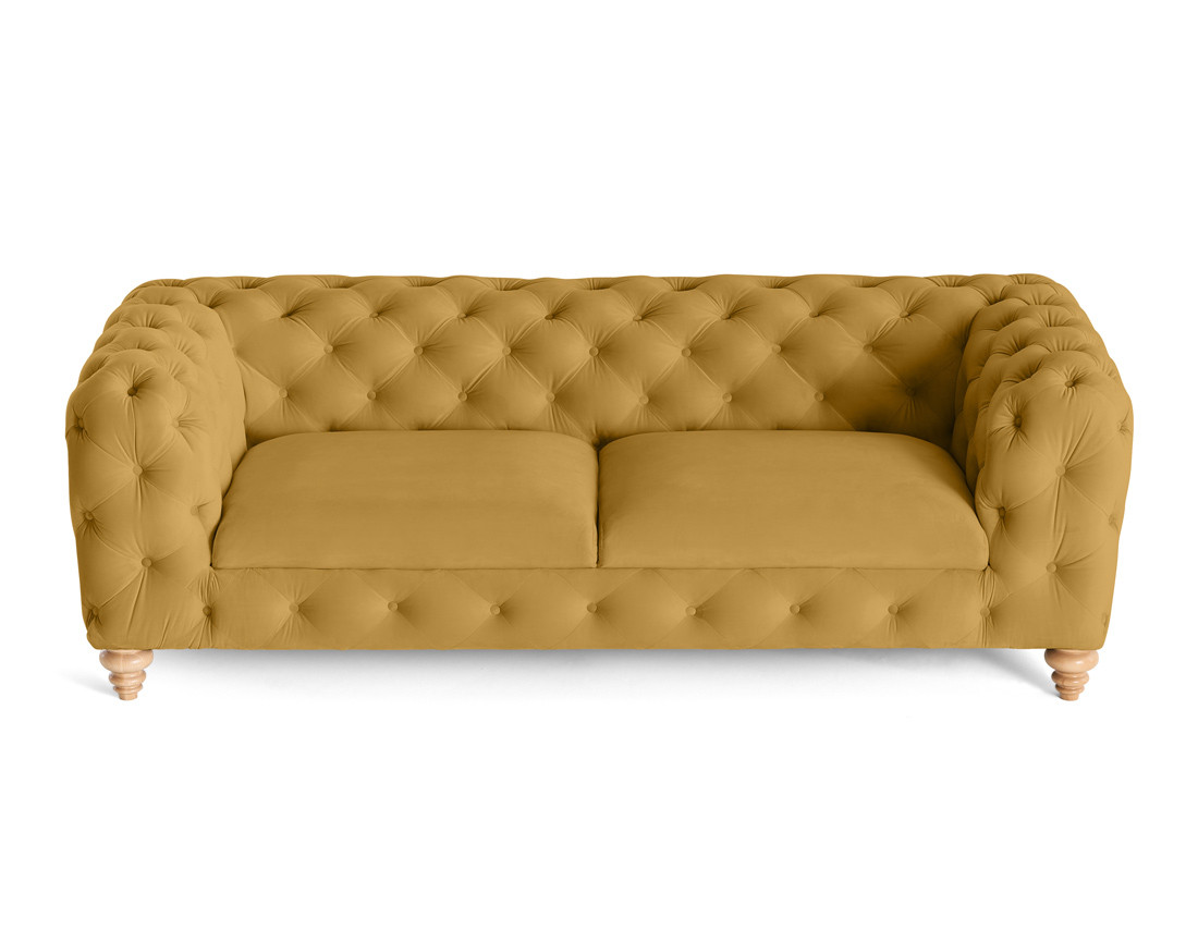 Canapé 3 places chesterfield en velours pieds bois Walter