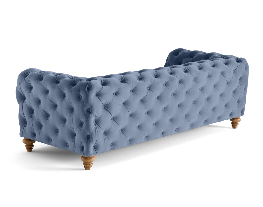 Canapé 3 places chesterfield en velours pieds bois Walter