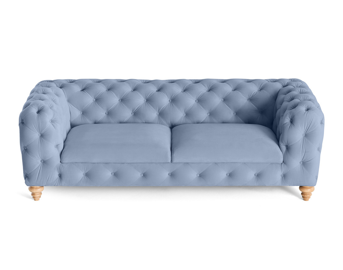 Canapé 3 places chesterfield en velours pieds bois Walter