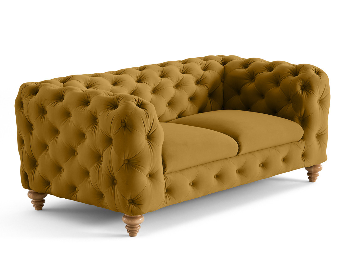 Canapé 2 places chesterfield en velours pieds bois Walter