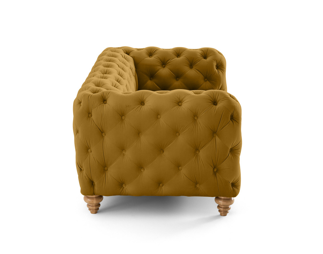 Canapé 2 places chesterfield en velours pieds bois Walter
