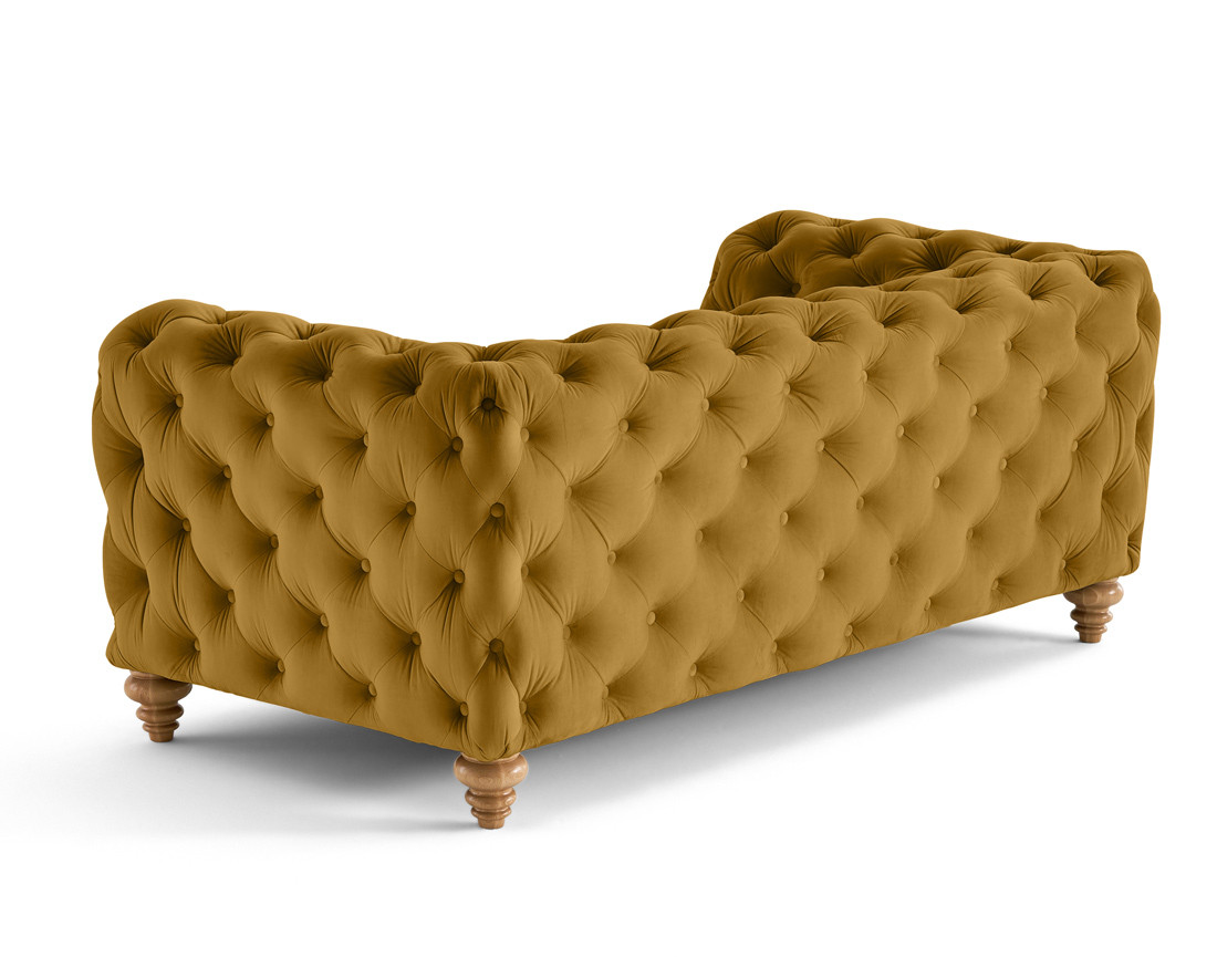 Canapé 2 places chesterfield en velours pieds bois Walter