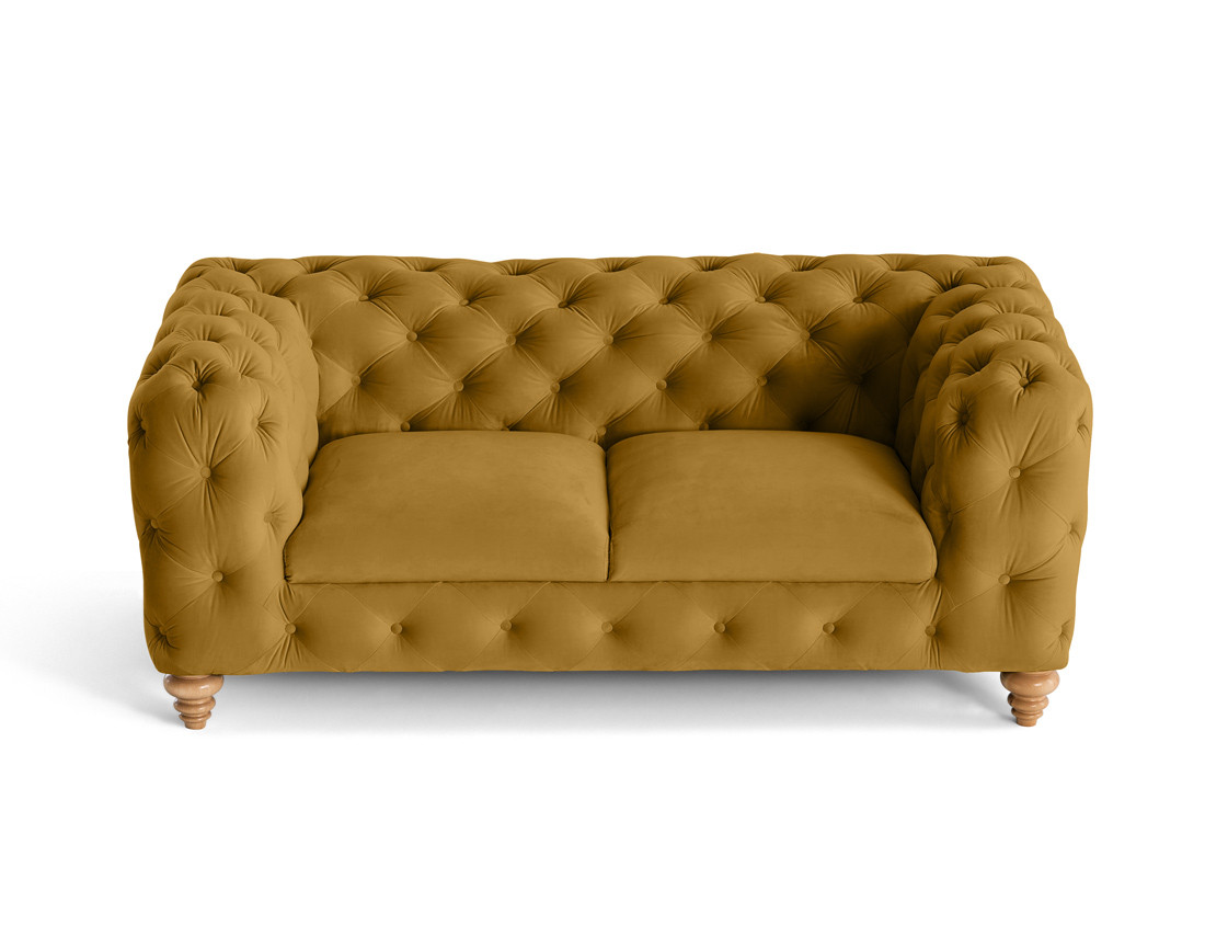 Canapé 2 places chesterfield en velours pieds bois Walter
